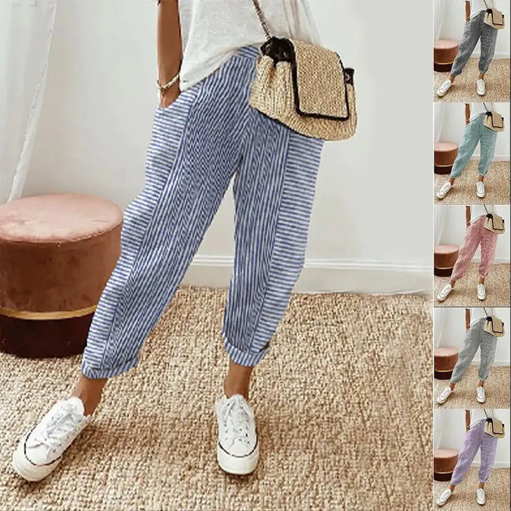 Women's Jacquard Stripe Loose Pants A T FASHION STORE