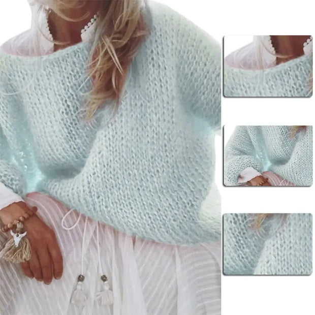 Women's Chunky Knitted Fluffy Pullover Tops A T FASHION STORE