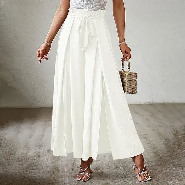 Women's Pants Solid Color Elastic High Waist Wide Leg Trousers A T FASHION STORE