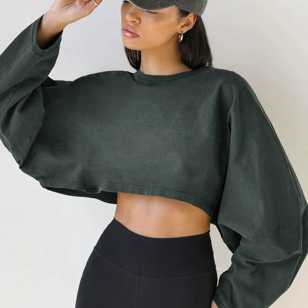 Sporty Crop Top Long Sleeve A T FASHION STORE