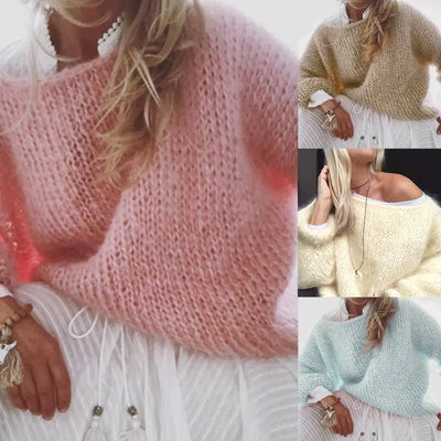 Women's Chunky Knitted Fluffy Pullover Tops A T FASHION STORE