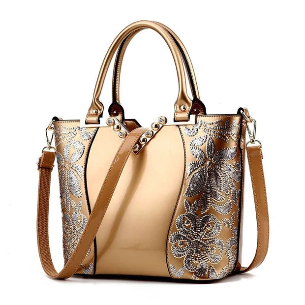 Luxury Sequin Embroidery Women's Patent Leather Handbag A T FASHION STORE