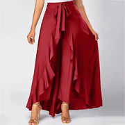 Women's Pants Solid Color Elastic High Waist Wide Leg Trousers A T FASHION STORE