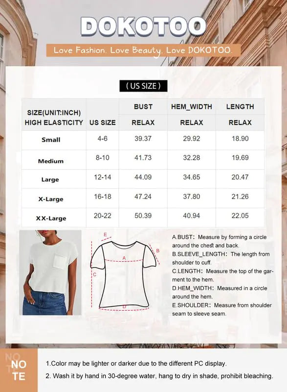 Dokotoo Women's Casual Short Sleeve Loose Tunic Tops Lightweight Knit Spring Pullover Sweater Blouses Small White A T FASHION STORE