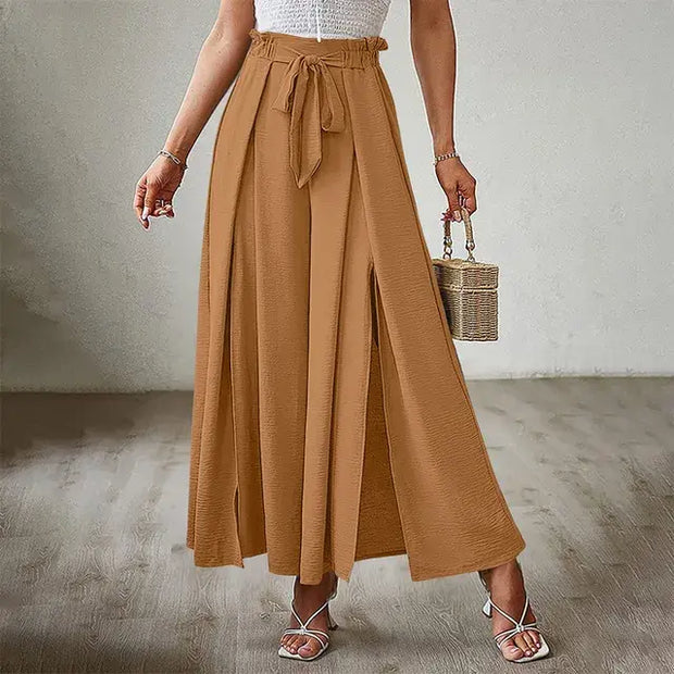 Women's Pants Solid Color Elastic High Waist Wide Leg Trousers A T FASHION STORE