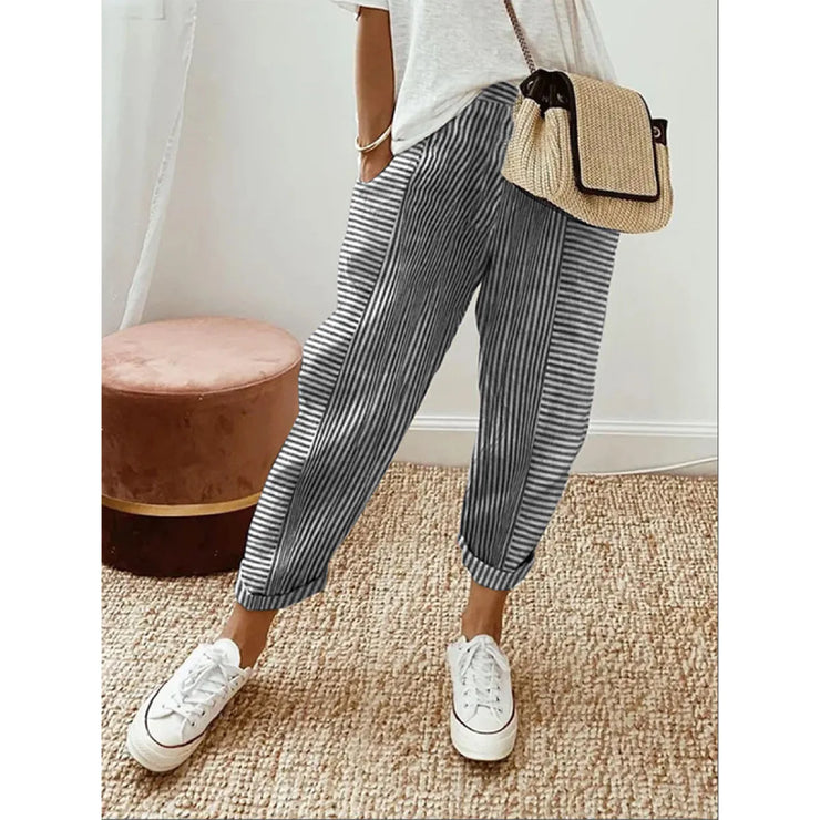 Women's Jacquard Stripe Loose Pants A T FASHION STORE